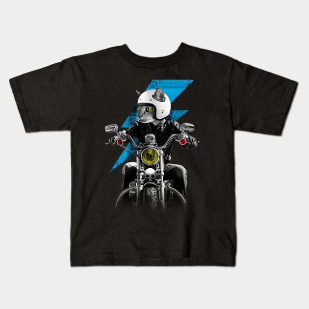 Biker Cat Kids T-Shirt by JoeConde